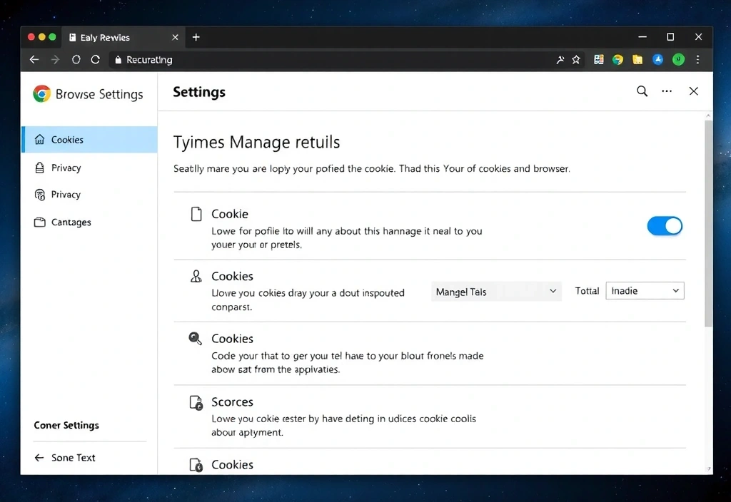 Browser settings interface with cookie options