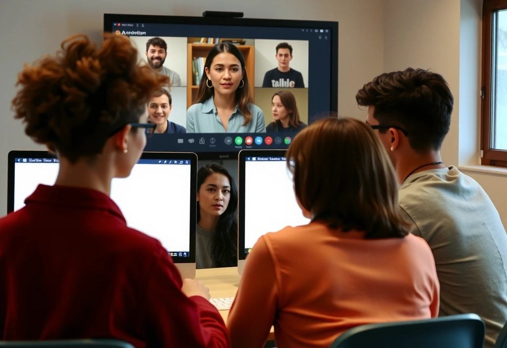 Interactive online learning platform with diverse students collaborating