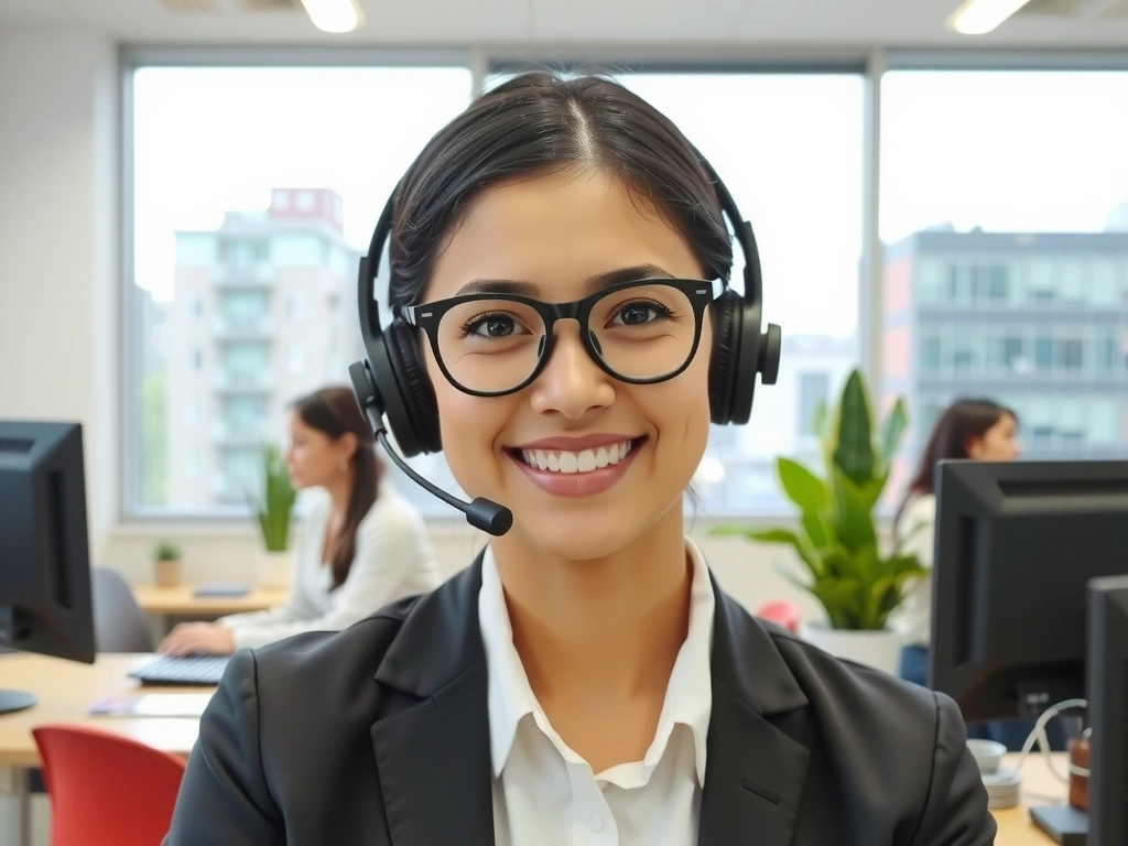 Kundeservice med headset som smiler