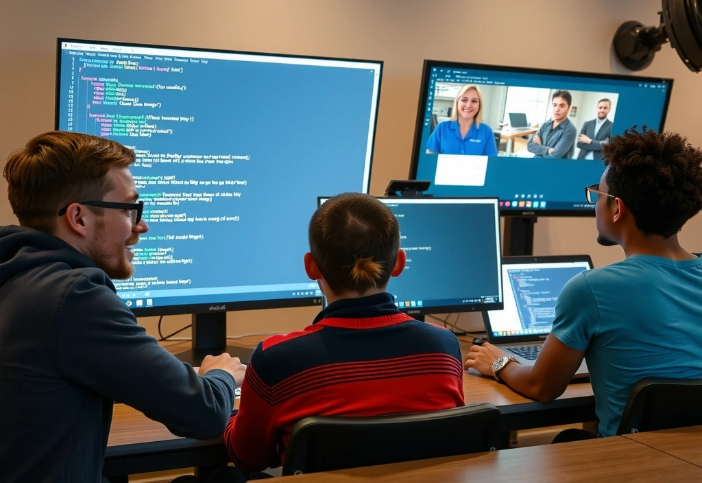 Studenter som interagerer med en interaktiv læringsplattform på skjermer